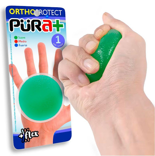 Pelota Confort Suave Resistencia Pura+ Empaque individual, pelota verde mediana resistencia x 1 Pelota confort suave resistencia, color verde, diseñado para ejercitar la fuerza, movilidad y flexibilidad de manos, dedos, muñecas y antebrazos. Su textura suave y resistente permite realizar ejercic