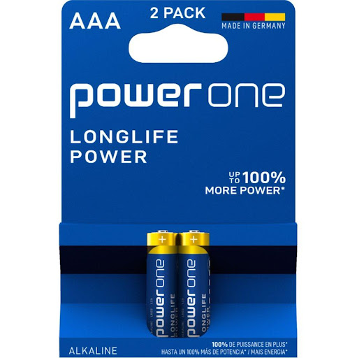 Pilas AAA Alcalinas Power One 2 unidades Power One blister x 2 Pilas alkalinas con la energía potente que necesita cualquier dispositivo.

Duran y conservan su energía al por 10 años cuando no se han usado ni sacado de su empaque.

Fabricadas en Alemania.

Respet