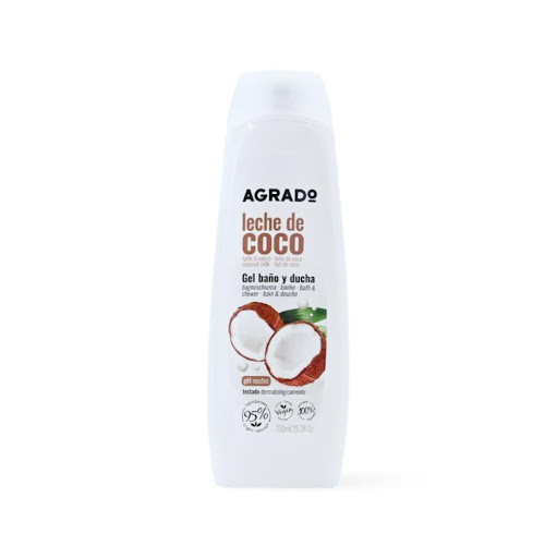 Gel de Ducha Leche de Coco Agrado 750 ml AGRADO BOTELLA  x 1 Convierte tu rutina de baño en una experiencia de frescura y bienestar con el Gel de Ducha Agrado Leche de Coco 750 ml. Su fórmula mejorada limpia, cuida y ayuda a mantener la suavidad natural de la p