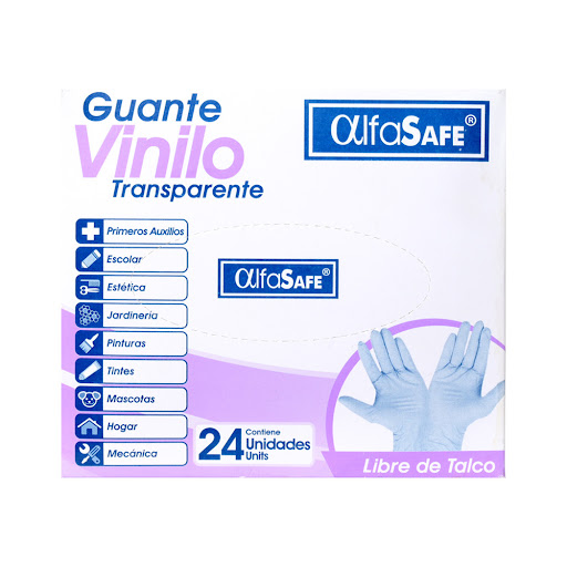 Guante Vinilo Alfasafe Transparente Talla M Caja x 24 und