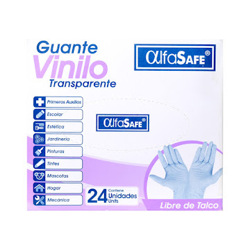 Guante Vinilo Alfasafe Transparente Talla M Caja x 24 und  