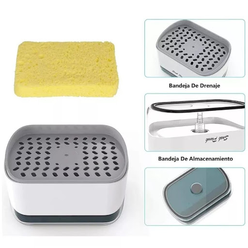 Dispensador Jabon Cocina Facil Uso y Organización UNIMARC Unidad x 1 Haz que lavar los platos sea más fácil y eficiente con este dispensador de jabón líquido. Su diseño práctico permite dosificar la cantidad exacta de jabón con solo presionar la esponja sobre la base, 