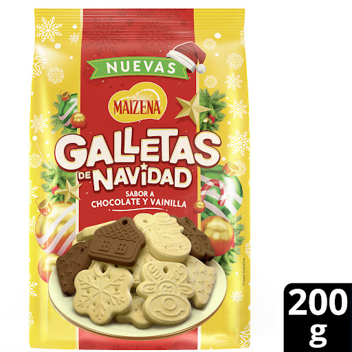 Galletas De Navidad Maizena Sabor Chocolate Y Vainilla x 200 gr