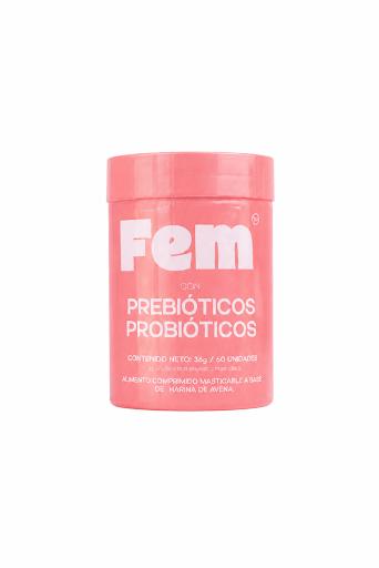 Probiótico Vaginal FEM Empaque tipo caja.Color blanco con detalles en tonos rosados.Diseño limpio, femenino y moderno.Logo “Fem” visible al frente. x 1 undefined