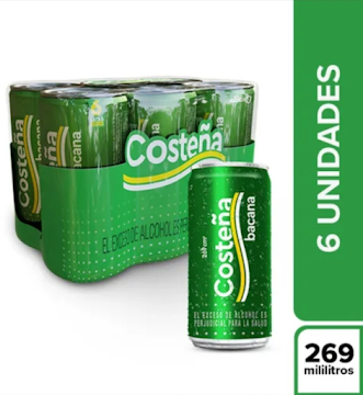Cerveza Costeña Bacana   x 6 Latas de 269Ml c/u 