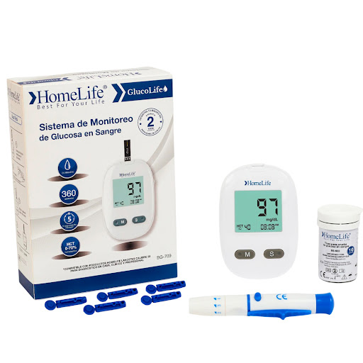 Glucómetro Homelife + 60 Tiras + 60 Lancetas Kit Caja x 3 und