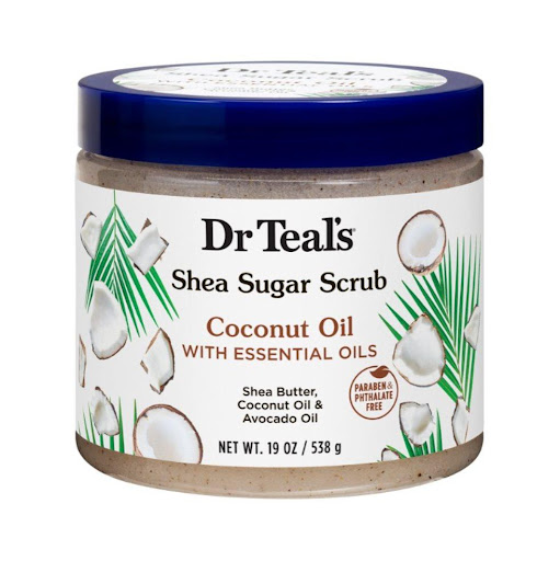 Dr. Teals Azucar Exfoliante Coconut Oil 19oz Dr. Teals  x 1 NUEVO Dr Teal's Shea Sugar Body Scrub está formulado con manteca de karité, azúcar y aceites esenciales para exfoliar y suavizar la piel. Los aceites esenciales ayudan a rejuvenecer la mente, mientras