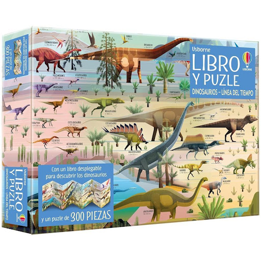 Dinosaurios - Linea Del Tiempo. Libro Y Puzle Usborne Libro x 1.0 Dinosaurios - Linea del Tiempo  Caja regalo con un puzle de dinosaurios de 300 piezas y un libro desplegable con la cronología de las distintas especies, desde el periodo Triásico hasta el Cretáceo. E