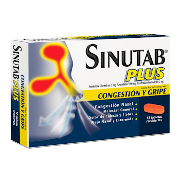 Sinutab Plus Paracetamol + Fenilefrina + Clorfeniramina 500mg/5mg/2mg Caja x 12 Tabletas  