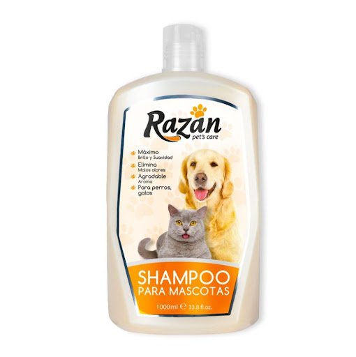 Shampoo para mascotas x1000ml Razán frasco x 1 El mejor cuidado para el baño de perros y gatos que le dará una limpieza profunda y agradable aroma