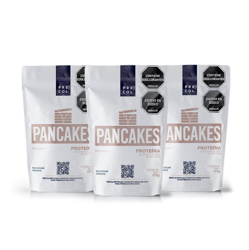 Mezcla para pancakes + Precol + Proteína + 175 g + Pack 3 und PRECOL 3 UND  x 3 PANCAKES DE PROTEINA es un producto alimenticio en polvo granular que presenta una coloración café claro con con notas de aroma y sabor característicos a plátano. Se elabora con materias primas selecc