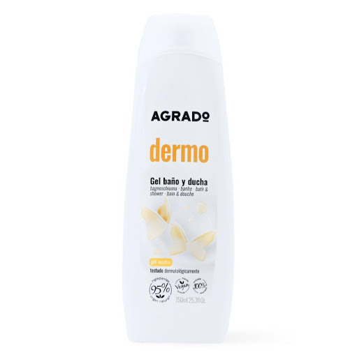 Gel de Ducha Agrado Dermo Agrado  750 ml  AGRADO BOTELLA x 1 Disfruta de una limpieza suave y efectiva con el Gel de Ducha Dermo Agrado 750 ml. Su fórmula con pH neutro está diseñada para limpiar, cuidar y ayudar a mantener la suavidad natural de la piel, convi