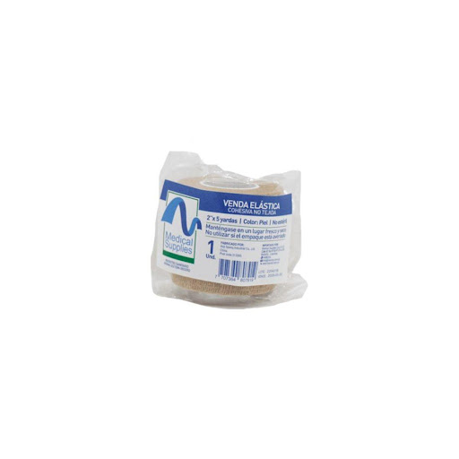 VENDA ELASTICA COHESIVA NO TEJIDA PIEL 2X5 (PAQ X2) MEDSUP PAQUETE x 2 Venda elástica cohesiva no tejida, color piel, de 2 pulgadas por 5 yardas. Se adhiere a sí misma sin pegarse a la piel ni al cabello. Es transpirable, ligera, fácil de aplicar y retirar, ideal para co