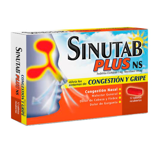 Sinutab Plus Ns Día Acetaminofén + Fenilefrina 500mg/5mg Johnson Caja x 12 Tabletas