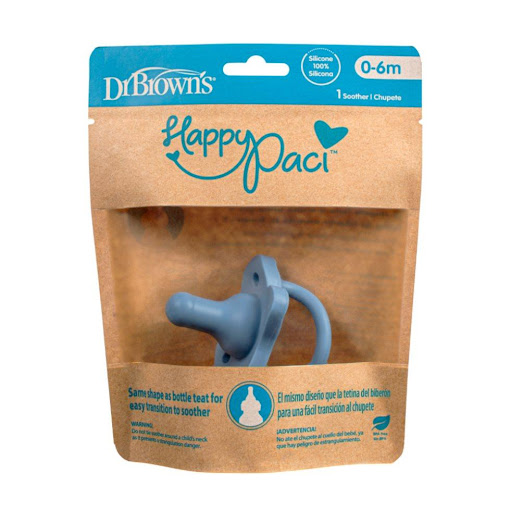 Chupo Transicion Happy N1 Azul x1 Dr Browns Tetina x 1 Calmar a tu bebé es más fácil con el HappyPaci de Dr. Brown´s. Este suave chupete 100 % de silicona tiene la forma del chupo del tetero con la que el bebé ya está familiarizado, para que lo acepte fác