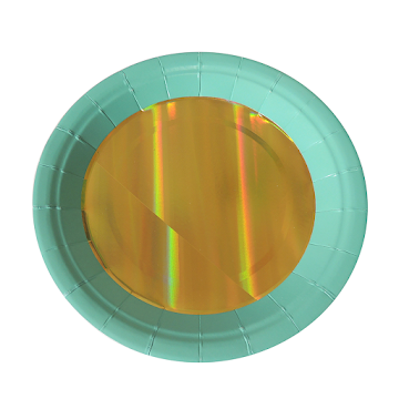Plato Ecológico Nico   Verde Aguamarina Y Dorado x 8 und 