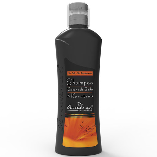 Shampoo Gusano De Seda ANDREA COSMETICS 300ml x 1 El Shampoo Gusano de Seda & Keratina SIN SAL y SIN PARABENOS limpia profundamente el cabello removiendo la grasa y los residuos. Gracias a la efectividad de sus componentes proporciona acondicionamien
