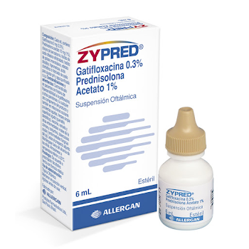 Zypred 0.3/1% Sus Frasco X6ml. All Gatifloxacina Prednisolona Acetato    