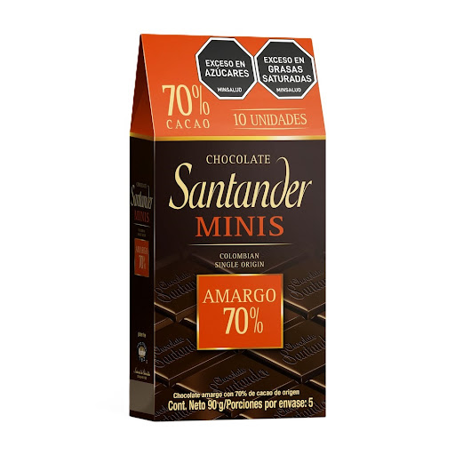 Chocolatina Santander Minis Dark Amargo 70% Barra x 90 gr