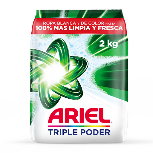 Detergente en Polvo Ariel Triple para Ropa Blanca y de Color Bolsa x 2 kg