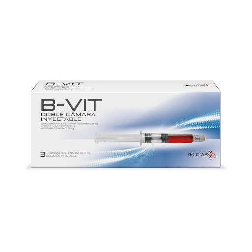 B-Vit Cianocobalamina + Tiamina + Piridoxina + Lidocania 10mg/100mg/100mg Procaps Caja x 3 Jeringas