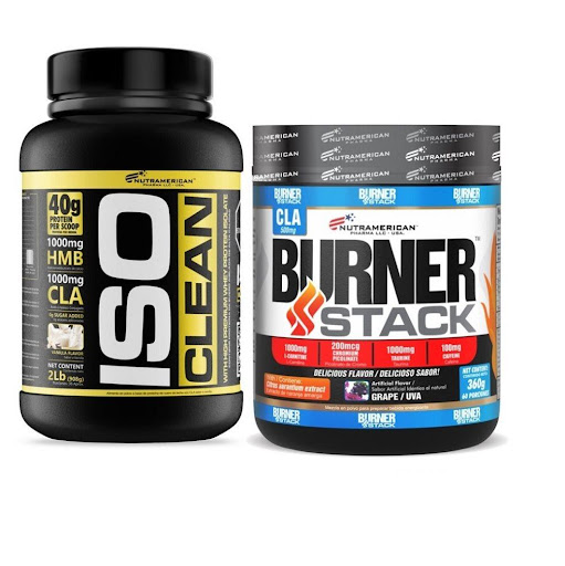 Combo proteina Iso Clean 2 lb + Burner Stack 0.8 lb NUTRAMERICANPHARMA Tarro x 2 Lb (908g) y 2 Lb (908g) 