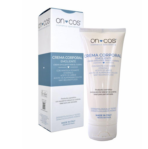 Oncos Crema Corporal Emoliente x 200ml Oncos Crema x 200 ml Oncos Crema Corporal Emoliente para el cuerpo x 200ml, con manteca de Karité, Vitamina E, Aceite de arroz, Aceite de almendras dulces, NMF Reconstituido.  Delicada crema corporal formulada para hidrat