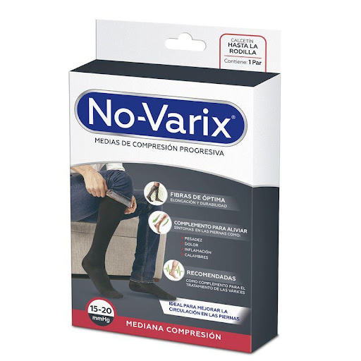 Media de compresión No-Varix hombre 15-20 mmHg blanco S No- Varix  x 1 Estas medias son de uso casual e informal. Ideales para usar si realizas labores donde permaneces mucho tiempo de pie o sentado. Las medias de mediana compresión 15-20 mmHg No-Varix son recomendadas c