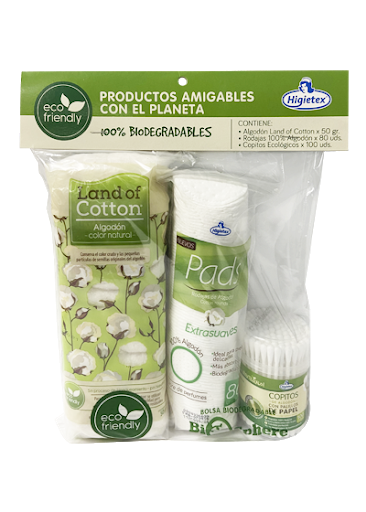 Tripack Ecológico Higietex Algodón x 50 und + Pads x 80 und + Copitos x 100 und