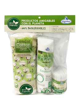 Tripack Ecológico Higietex Algodón x 50 und + Pads x 80 und + Copitos x 100 und  