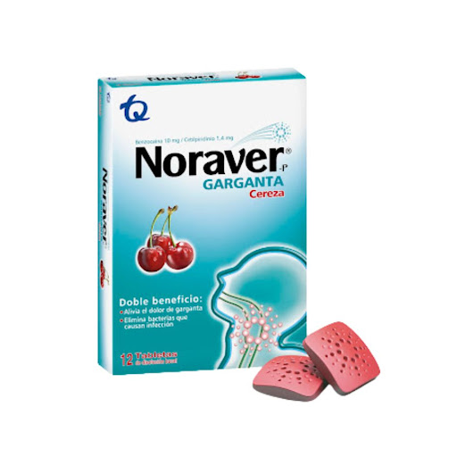 Noraver Garganta Cereza Benzocaina + Cetilpiridinio 10mg/1.4mg Tecnoquímicas Caja x 12 Tabletas