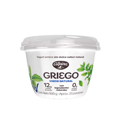 Yogurt Griego Alpina Sabor Natural Sin Azúcar x 500 gr