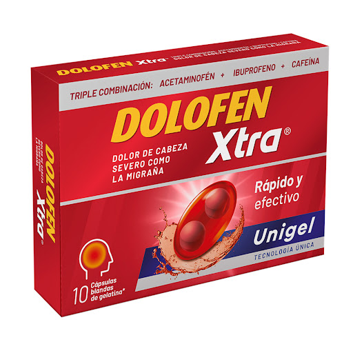 Dolofen Xtra Ibuprofeno + Acetaminofen + Cafeína 400mg/250mg/65mg Procaps Caja x 10 Cápsulas Unigel