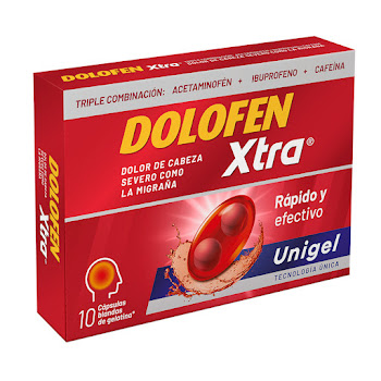 Dolofen Xtra Ibuprofeno + Acetaminofen + Cafeína 400mg/250mg/65mg Procaps Caja x 10 Cápsulas Unigel  