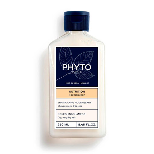 Shampoo Phyto Nutrición 250 ml PHYTO 250 ml x 1 El shampoo NUTRITION limpia delicadamente el cabello sin apelmazar. El cabello está más suave y con más movimiento. En el corazón de la fórmula, el aceite de Jojoba aporta los lípidos que necesitan lo