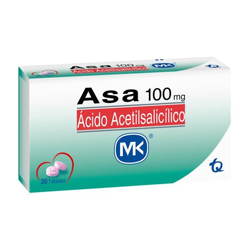 Asa Ácido Acetilsalicílico 100 mg MK Caja x 20 Tabletas