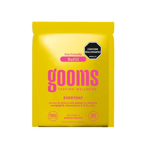 GOOMS Refill Everyday GOOMS Gomas con ingredientes funcionales x 60 Nuestro multivitamínico diario  con vitaminas A, C, D y E, complejo B, zinc y biotina — ingredientes naturales y sin azúcar que contribuyen al funcionamiento normal del organismo. 
Para personas que b