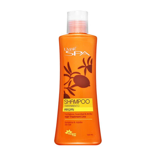SHAMPOO TRATAMIENTO ARGAN 250ml LMAR SPA 250ml x 1 Shampoo enriquecido con Argán 100% puro, SIN SAL y LIBRE DE PARABENOS.Este Shampoo proporciona una espuma suave y abundante que lava delicada y profundamente el cuero cabelludo y la fibra capilar. Apo