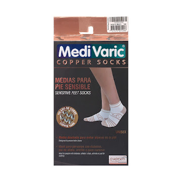 Tobillera Pie Sensible   Hilado Cobre Unisex Medivaric Negro M Caja x 1 Par  