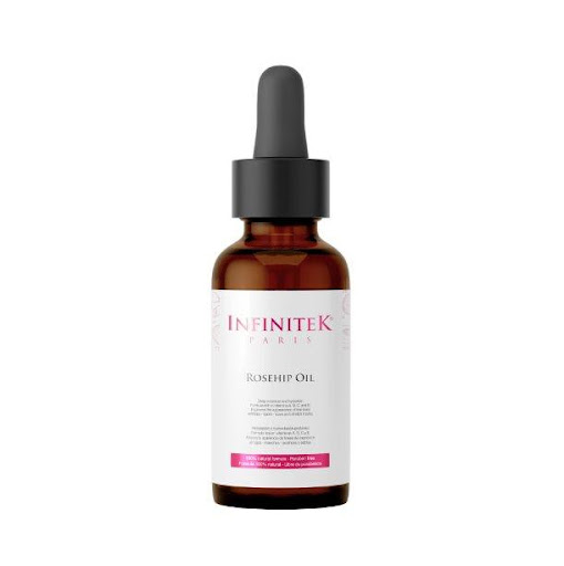 Aceite Rosa Mosqueta Natural INFINITEK PARIS Regenera, Nutre y Repara Piel Seca y Sensible 30 mL INFINITEK PARIS Envase Airless x 30 ml Aceite Rosa Mosqueta de Infinitek Paris con fórmula natural enriquecida con Vitamina E, Aceite de Durazno, Burití y Caña de Azúcar. Proporciona antioxidantes y ácidos grasos diseñada para regenerar, n
