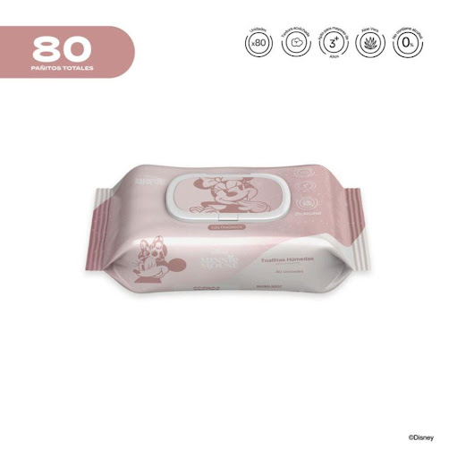 Pañitos Húmedos Disney Cosmos Minnie Niñas CMS COSMOS Flow-Packs x 80 unidades Cada pañito húmedo ofrece una textura resistente pero a la vez delicada, brindando una suavidad similar a la de un cojín. Su fórmula no contiene alcohol y está elaborada a base de agua y extractos de 