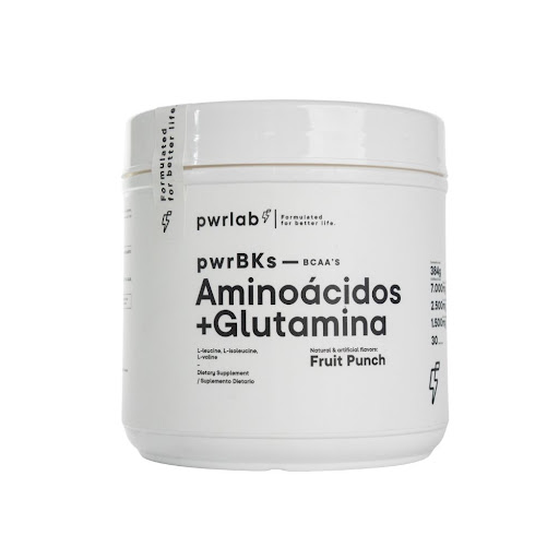 Suplemento Aminoácidos + Glutamina BCCA + Glutamina + Minerales 7g/2g/1g Pwrlab Frasco x 384 gr