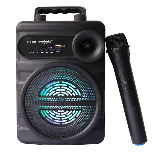 Parlante Recargable Potente No Mas Fiestas Aburridas UNIMARC Unidad x 1 Disfruta de un sonido potente y claro en cualquier lugar con este parlante portátil con micrófono incluido. Ideal para karaoke, fiestas, reuniones y eventos, cuenta con luces LED que ambientan el espa