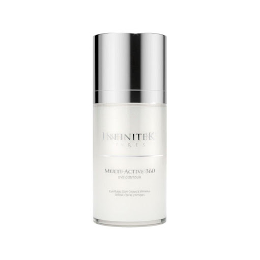 Multi-Active 360 Contorno de Ojos INFINITEK PARIS Envase sistema Airless x 15 mL Contorno de ojos con 3% de cafeína, ácido hialurónico y vitamina B5. Hidratación intensa que suaviza arrugas, ojeras y bolsas. Mejora la firmeza y aporta luminosidad. Dermatológicamente probado.
