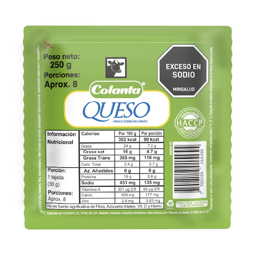 Queso Colanta Blanco Graso Semiduro x 250 gr