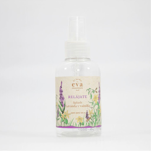 Splash Relájate con aceites esenciales de lavanda y vainilla x 135 ml El Jardín de Eva botella x 1 El Splash Relájate combina lavanda y vainilla en una bruma suave que invita a la pausa y al bienestar. Su aroma envolvente ayuda a bajar el ritmo, refrescar la piel y crear un ambiente de calma, ideal