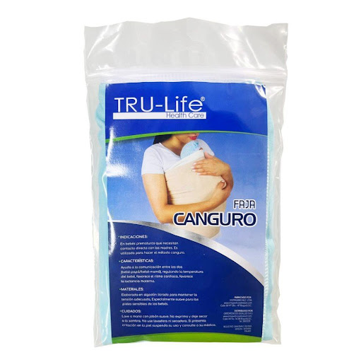 FAJA CANGURO TALLA M TRULIFE BOLSA x 1 Tira de tela o de tejido elástico que rodea el cuerpo por la cintura o las cadera diseñada para el plan canguro del bebé prematuro.