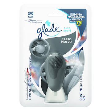 Ambientador Glade Líquido Para Carro Fragancia Carro Nuevo 1 und + Repuesto Frasco x 7 ml  
