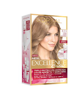 KIT TINTE L´OREAL   EXCELLENCE CREME RUBIO CLARO CENIZA 8.11 X1UND     