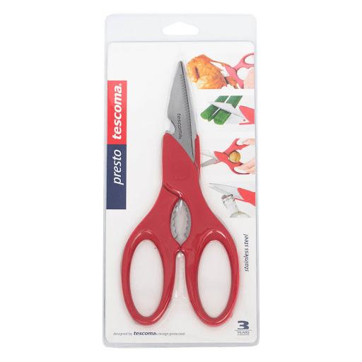 Tijeras Multiusos 22 CM Presto Tescoma Caja x 1 tijeras multiusos aptas para trinchar aves, verduras, cortar papel y tela,abrir nueces, abrir botellas, etc- fabricadas en acero inoxidable de primera calidad y pl˙stico resistente